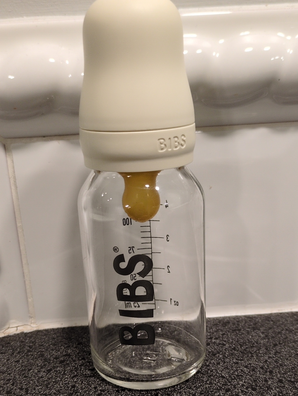 Bibs Cream Glass Baby Bottle with Rubber Nipple